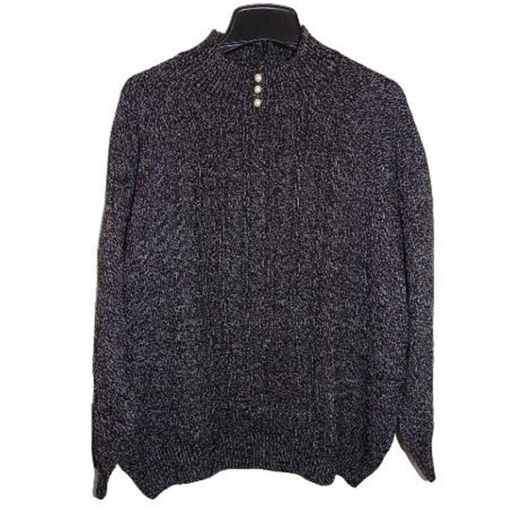 Karen Scott Imitation-Pearl Button Sweater Black White Marl PS - Picture 2 of 3